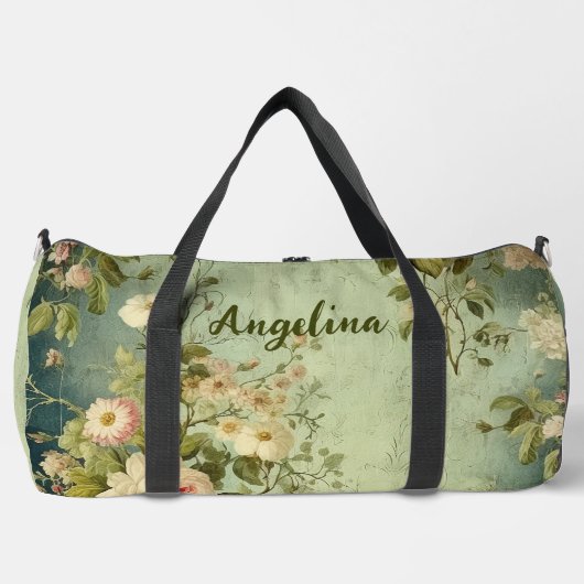 Vintage Floral Rose Greenery  ダッフルバッグ (正面)
