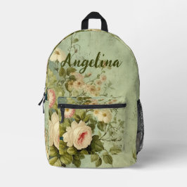 Vintage Floral Rose Greenery  プリントバックパック