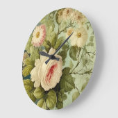 Vintage Floral Rose Greenery  ラージ壁時計 (傾斜)