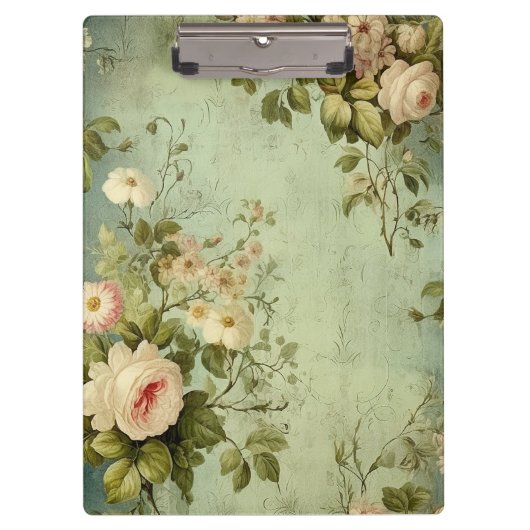 Vintage Floral Rose Greenery Decoupage クリップボード (正面)