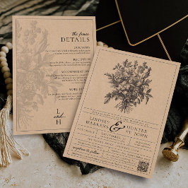 Vintage Floral Rustic Kraft All-In-One Wedding 招待状