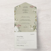 Vintage Floral Sage Green Velvet Wedding オールインワン招待状 (内側)