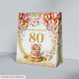 Vintage Floral Script 80th Birthday Celebration  ミディアムペーパーバッグ