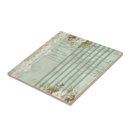 Vintage Floral Script Stripe タイル (側面)