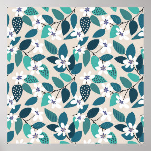 Vintage floral seamless pattern. Beautiful white f ポスター