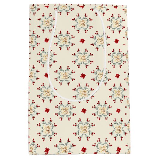 Vintage Floral Star Christmas Gift Wrap ミディアムペーパーバッグ (正面)