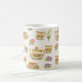 Vintage Floral Teapot Teacup Pattern コーヒーマグカップ (中央)