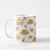 Vintage Floral Teapot Teacup Pattern コーヒーマグカップ (左)
