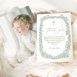 Vintage Floral Toile Baptism サンキューカード