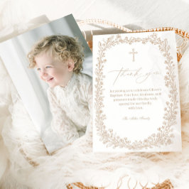 Vintage Floral Toile Baptism サンキューカード