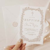 Vintage Floral Toile Baptism 招待状