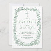 Vintage Floral Toile Green Baptism 招待状 (正面)