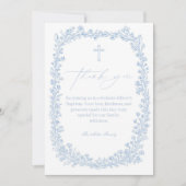 Vintage Floral Toile Light Blue Baptism サンキューカード (正面)