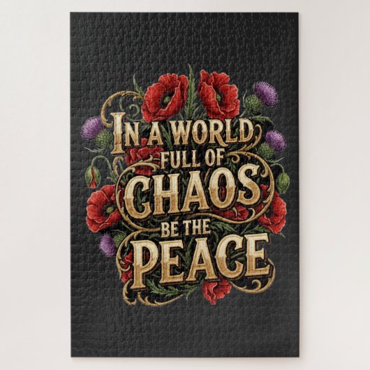 Vintage Floral Typography Peace ジグソーパズル (縦)