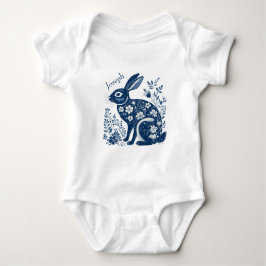 Vintage Floral Victorian Navy Blue Easter Bunny  ベビーボディスーツ