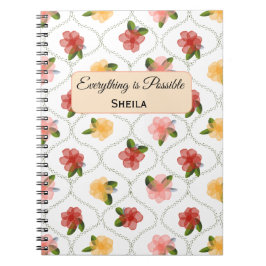 Vintage floral watercolour clear diamond Notebook ノートブック