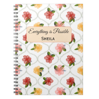 Vintage floral watercolour clear diamond Notebook ノートブック