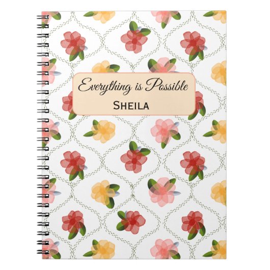 Vintage floral watercolour clear diamond Notebook ノートブック (正面)