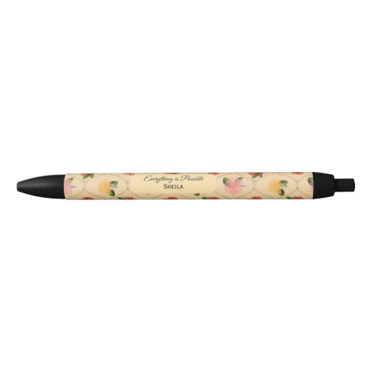 Vintage floral watercolour diamond pen 黒ボールペン (正面)