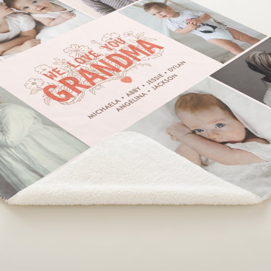 Vintage Floral We Love You Grandma 8-Photo Collage シェルパブランケット (3/4)