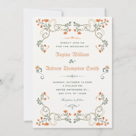 Vintage floral wedding 招待状 (正面)