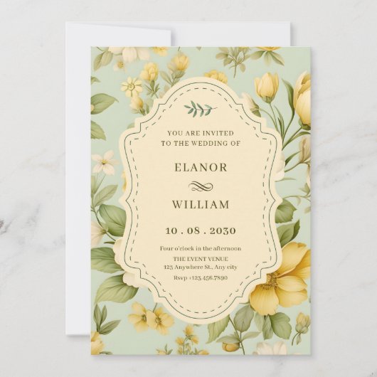 Vintage floral wedding  招待状 (正面)