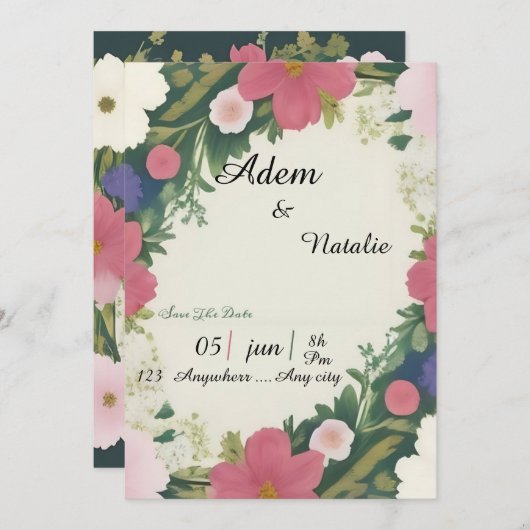 Vintage floral wedding card 招待状 (正面/裏面)