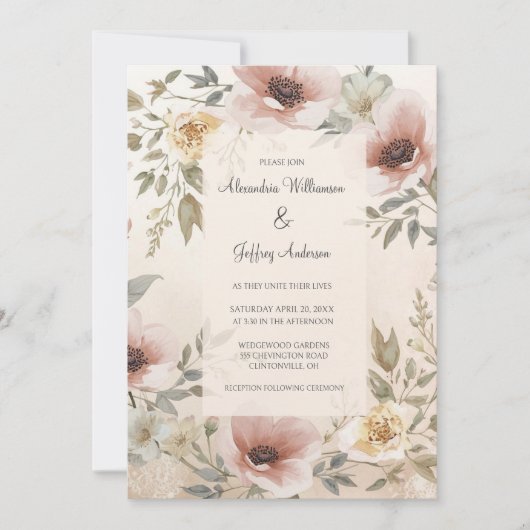 Vintage Floral Wedding Invitation 招待状 (正面)