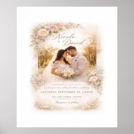 Vintage Floral Wedding Poster — Custom Photo & Nam ポスター