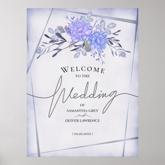 Vintage Floral Wedding Welcome Sign ポスター (正面)