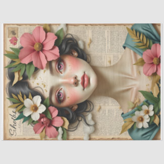 Vintage Floral Woman Portrait Collage Shabby Chic 薄葉紙