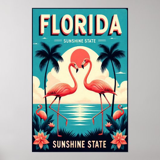 Vintage Florida Flamingo Travel Poster ポスター (正面)