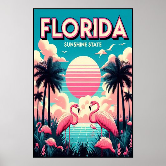 Vintage Florida Flamingo Travel Poster ポスター (正面)