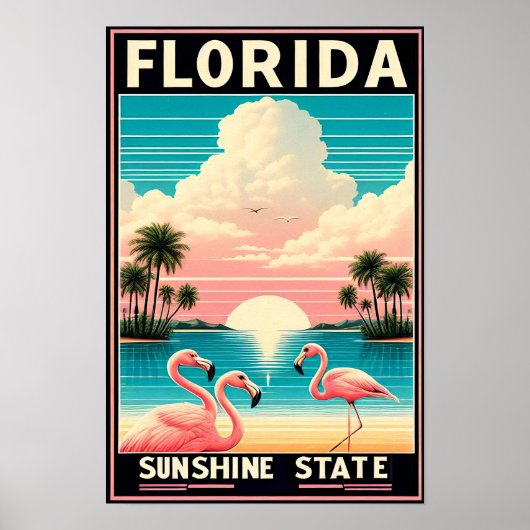 Vintage Florida Flamingo Travel Poster ポスター (正面)