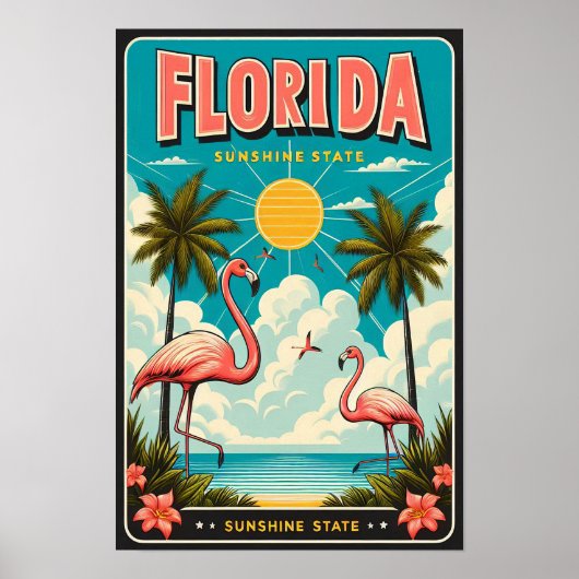 Vintage Florida Flamingo Travel Poster ポスター (正面)