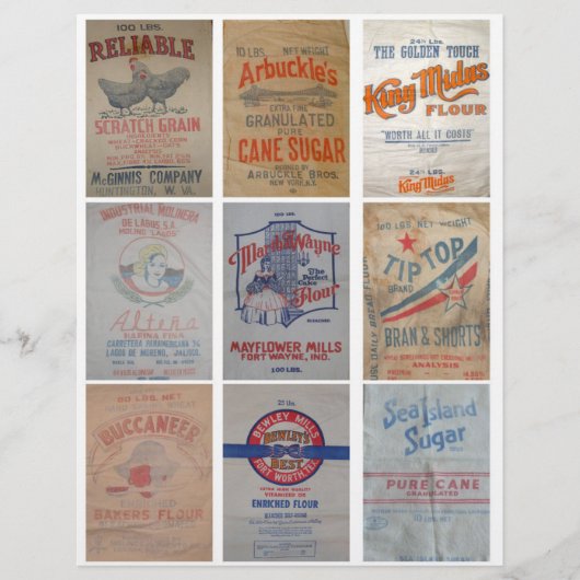 Vintage Flour and Sugar Sacks Clipart Sheet (正面)