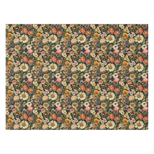 Vintage Flower Blooms Seamless Pattern テーブルクロス (正面(横))