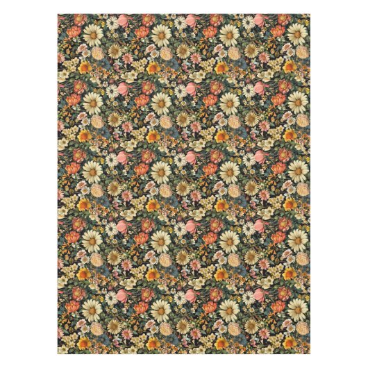 Vintage Flower Blooms Seamless Pattern テーブルクロス (正面)