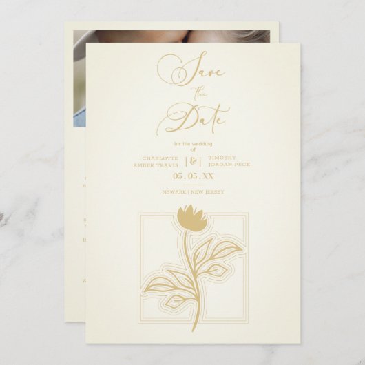 Vintage Flower Modern Script Custom Photo Wedding (正面/裏面)