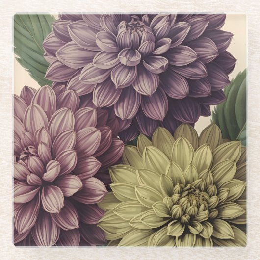 Vintage Flowers ガラスコースター (正面)