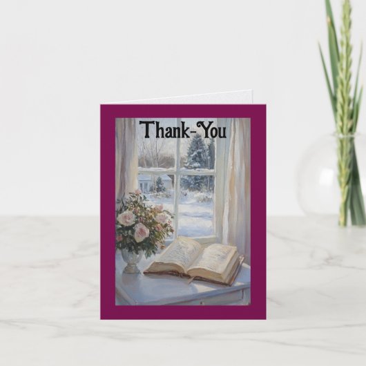 Vintage Flowers And Book Thank You Card サンキューカード (正面)