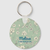 Vintage Flowers Antique Green Personalize Name キーホルダー (正面)