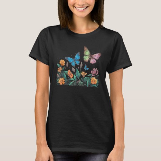 Vintage Flowers Butterflies Floral Boho Wildflower Tシャツ (正面)