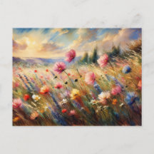 Vintage  Flowers Field Nature Scene Impressionist