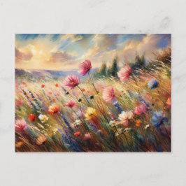 Vintage  Flowers Field Nature Scene Impressionist ポストカード