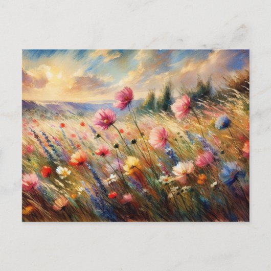 Vintage  Flowers Field Nature Scene Impressionist ポストカード (正面)