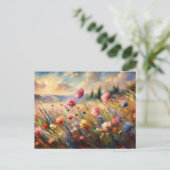 Vintage  Flowers Field Nature Scene Impressionist ポストカード (スタンド正面)