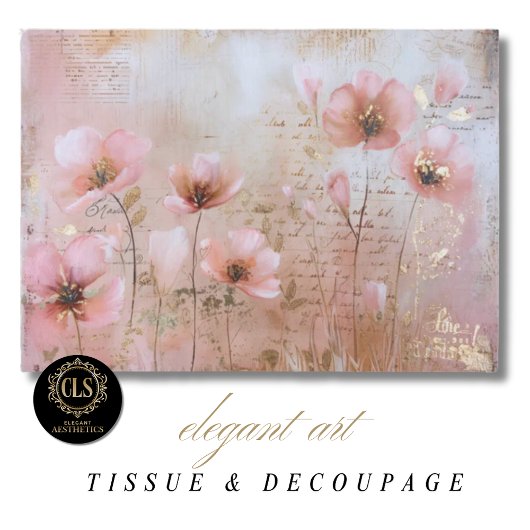Vintage Flowers Pink and Gold Decoupage 薄葉紙