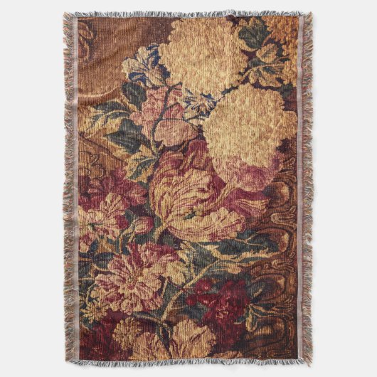 Vintage flowers woven jaquard blanket スローブランケット (正面縦)