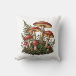 Vintage Fly Agaric Mushroom Illustration クッション